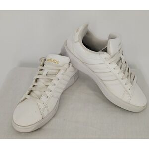 Adidas Grand Court TD Womens White Gold Metallic Sneakers Size 8.5